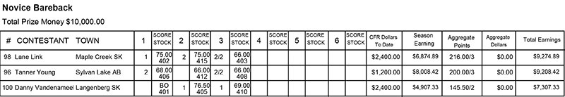 Novice Bareback results