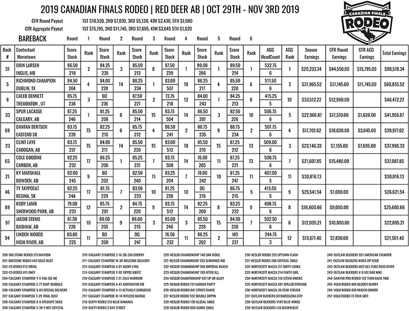 2019 Bareback Results
